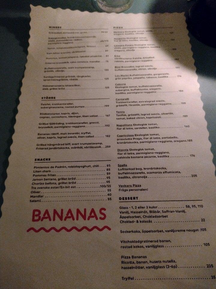 Menu at Bistro Bananas pub & bar, Stockholm