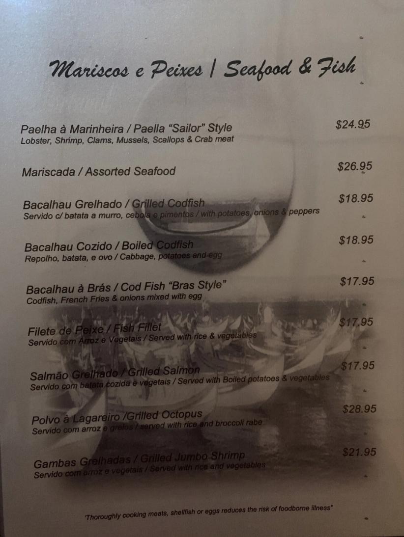 Menu at Naugatuck Portuguese Club Portuguese Restaurant Banquet & Event