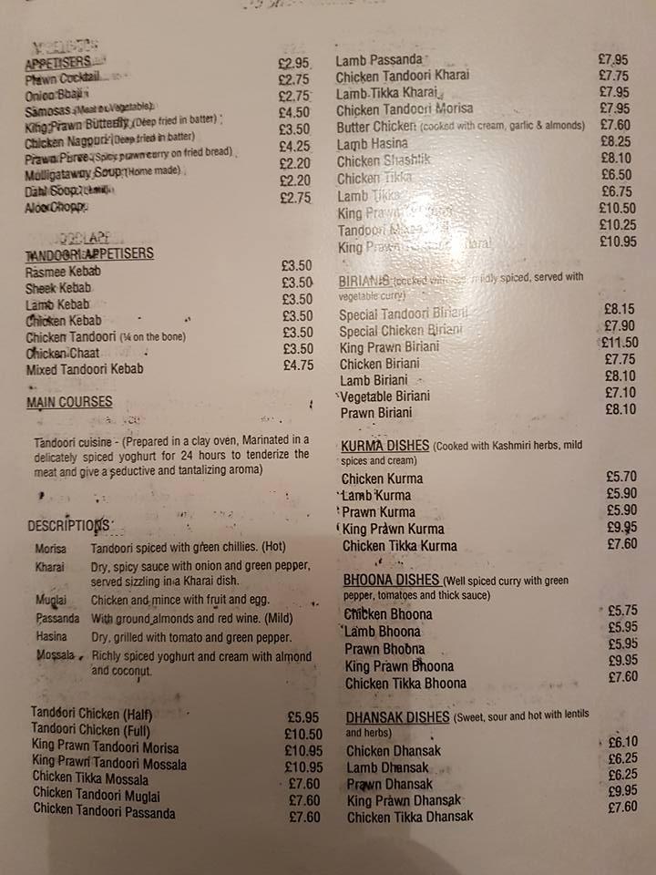 Menu at Akbar Tandoori, Eaton Socon