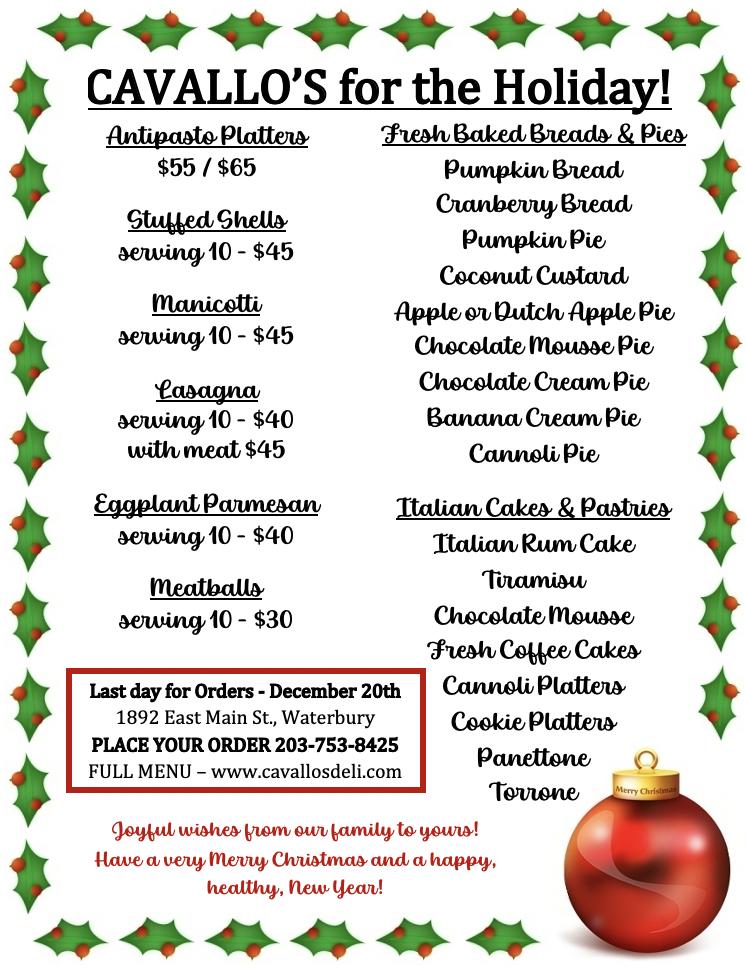 Menu at Cavallo's Deli and Imported Italian Foods Waterbury restaurant ...