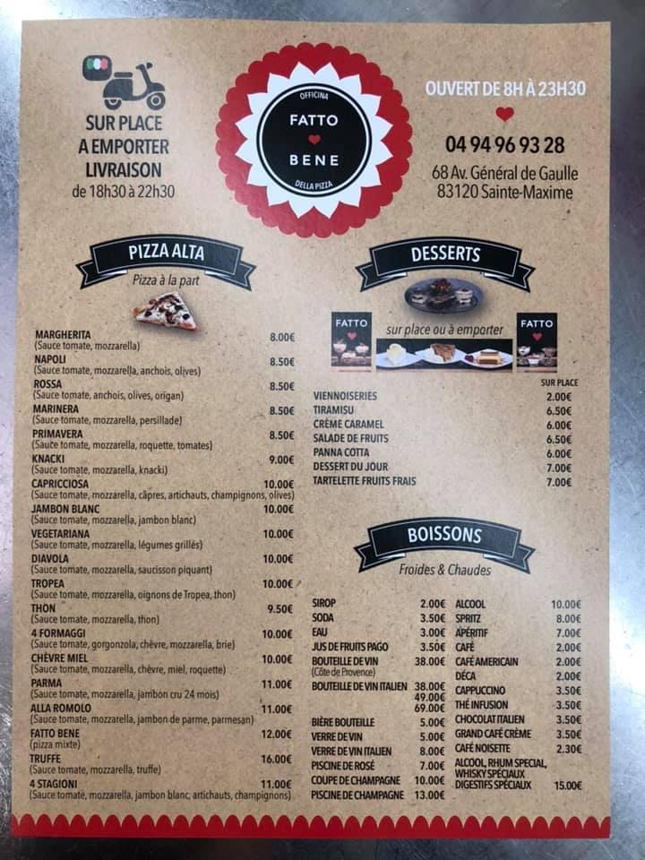 Menu At Fatto Bene Pizzeria Sainte Maxime