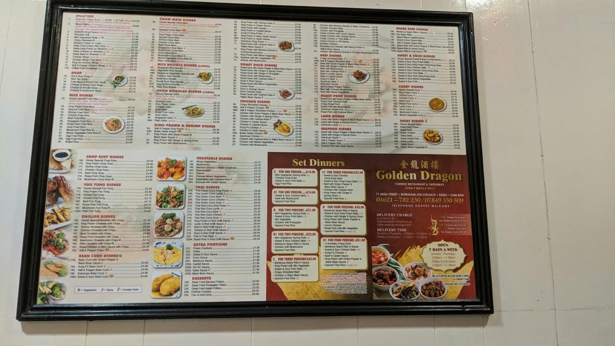 Menu at Golden Dragon restaurant, BurnhamonCrouch