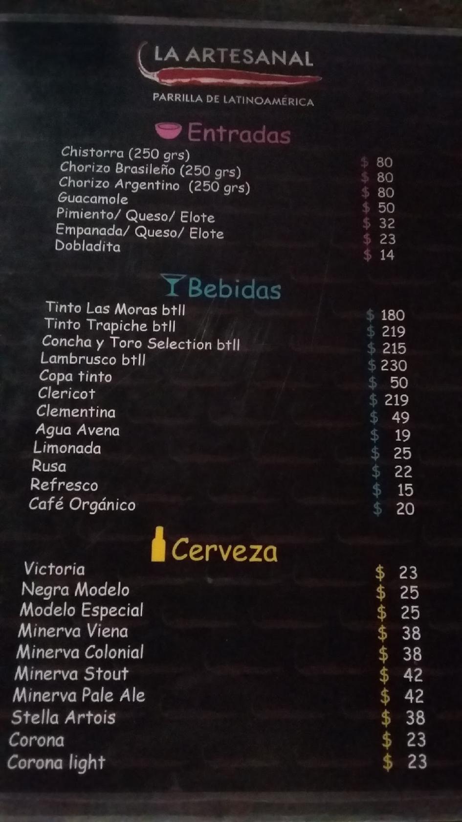 Menu at La Artesanal BBQ, Guadalajara