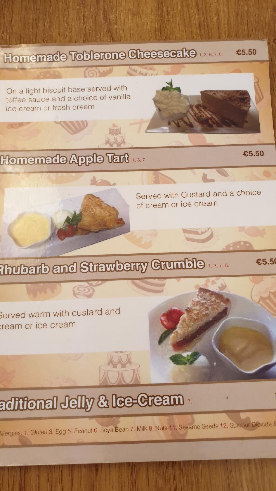 Menu at The Junction restaurant, Ballina