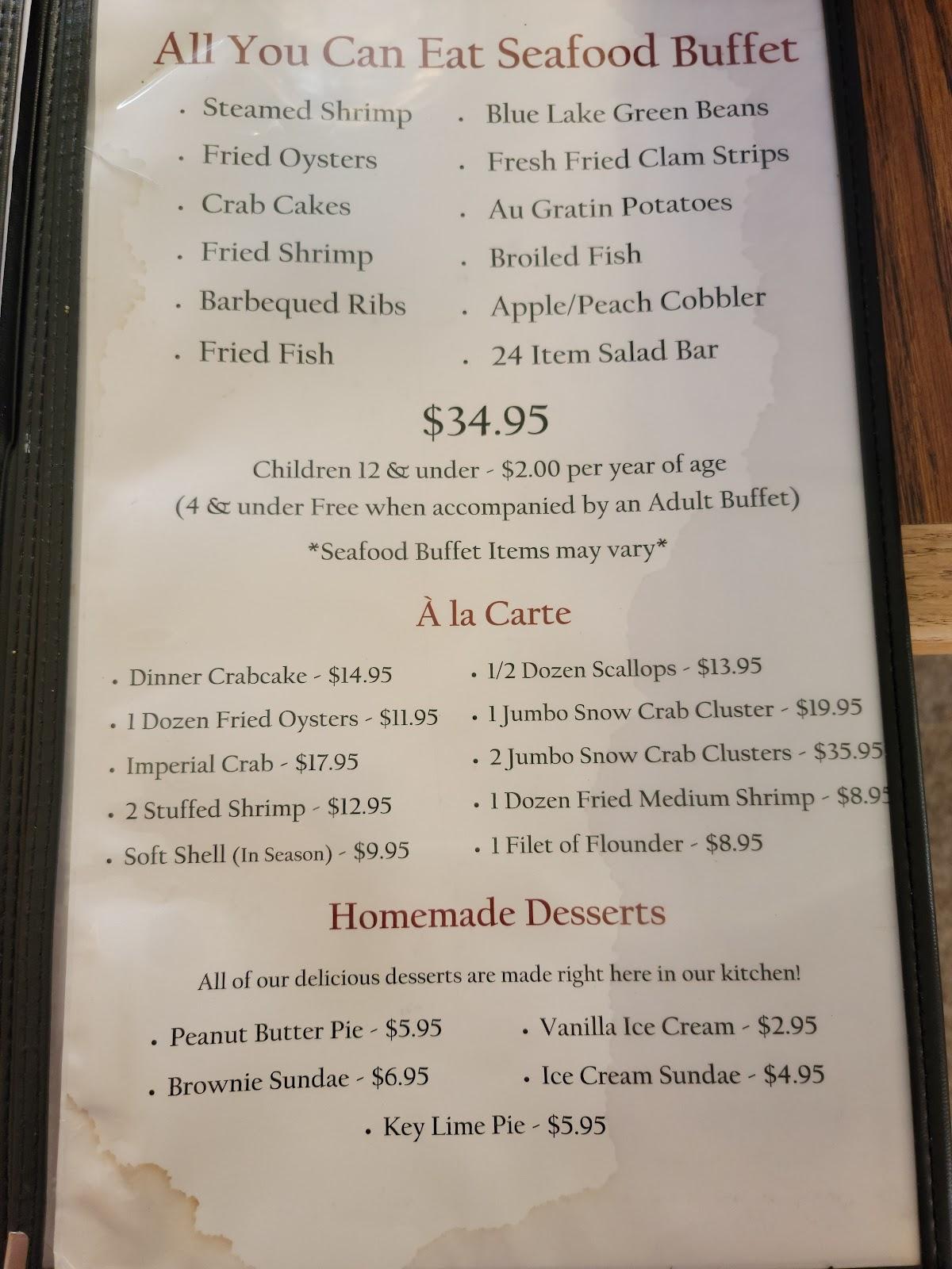 Menu at Wilkerson's Seafood Restaurant, Colonial Beach