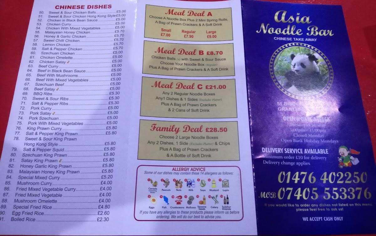 Menu at Asian Noodle Bar, Grantham, 51 Bridge End Rd