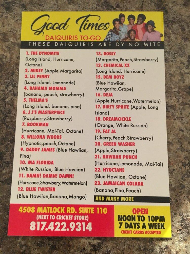 Menu at Good Time Daiquiri's To Go pub & bar, Arlington