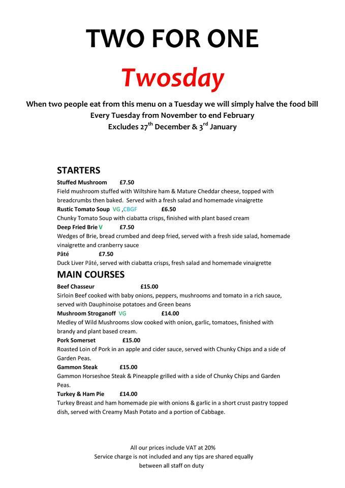 Menu at Horse & Groom pub & bar, Westbury