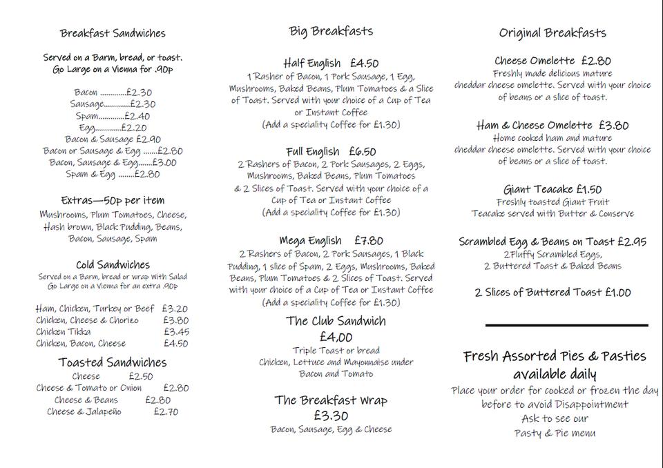 Menu at The Lemon Tree cafe, Bolton