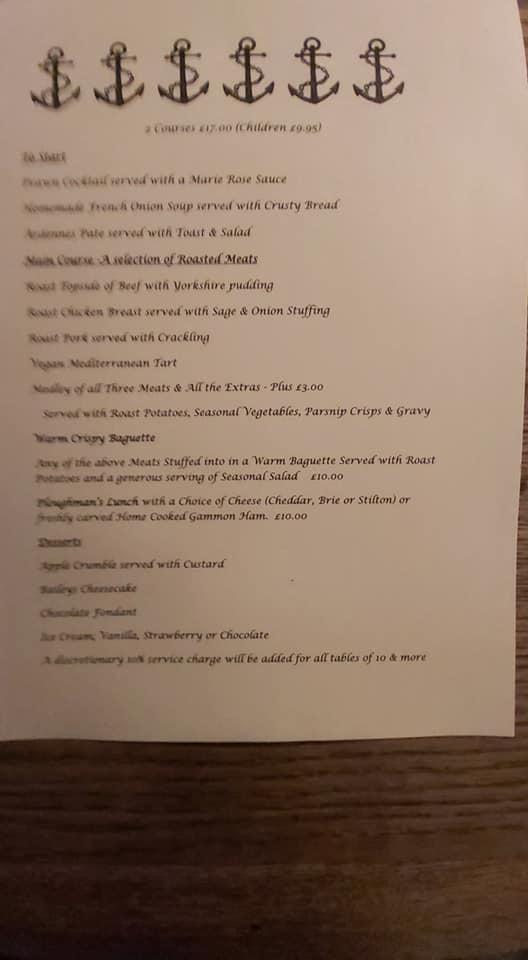 Menu at The Anchor Inn pub & bar, Wingham