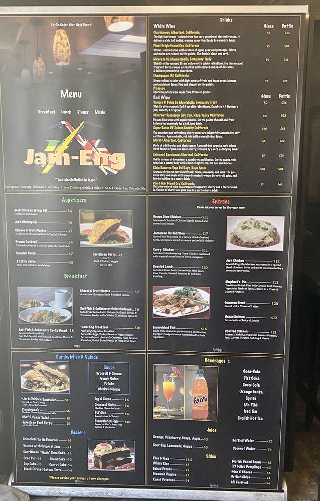 Menu at JamEng Caribbean And English Cuisine pub & bar, Orlando