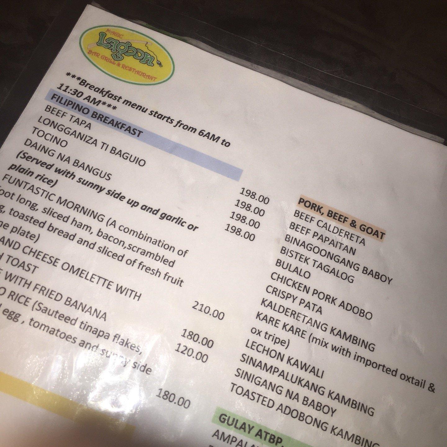 Menu at Magic Lagoon Bar, Olongapo, Bldg. 716