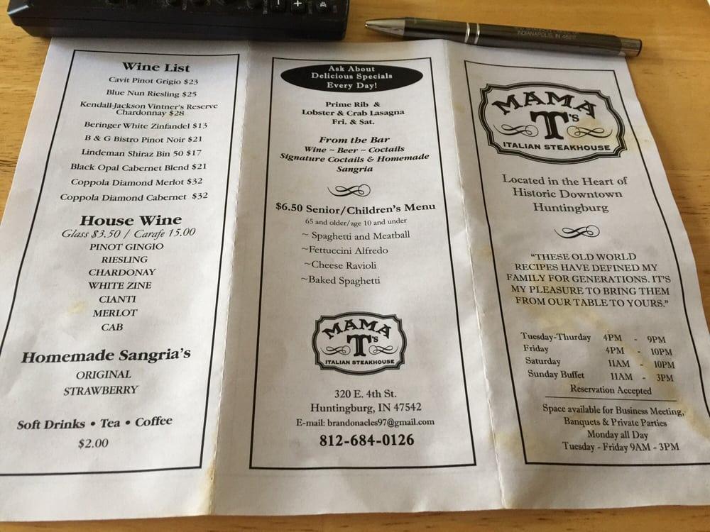 Menu at Mama T's Italian Steakhouse, Huntingburg