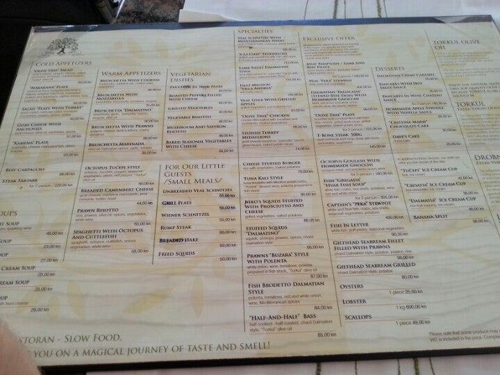 Menu at Restaurant Olive Tree Tučepi, Tučepi