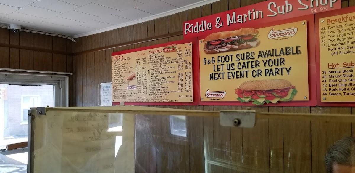 Menu at Riddle & Martin Sub Shops fast food, South River