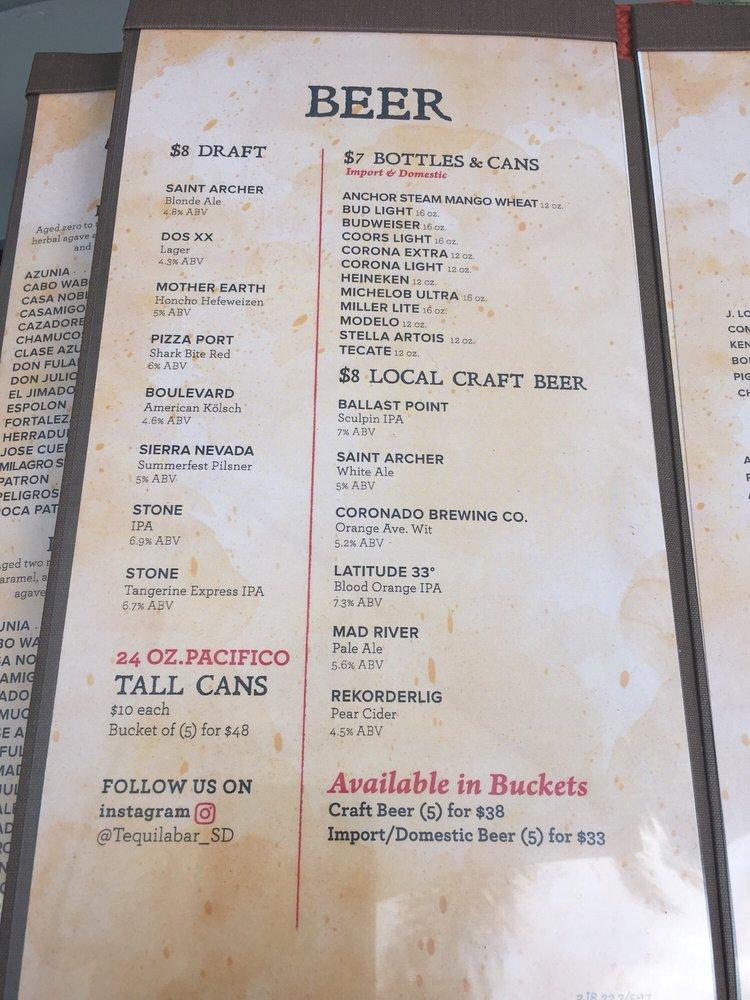 Menu at Tequilla Bar & Grille, San Diego, 333 W Harbor Dr