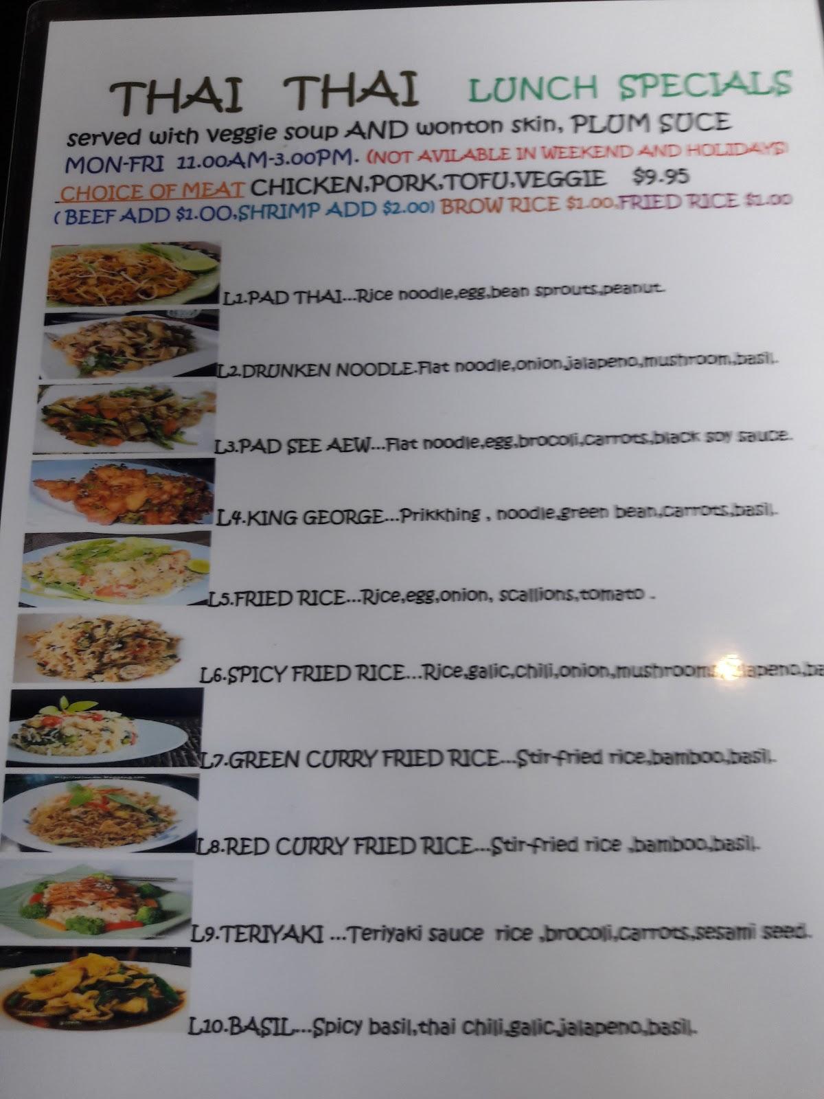 Menu at Thai Jasmine restaurant, Gardnerville