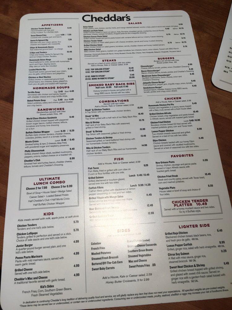 Menu at Cheddar's Scratch Kitchen restaurant, Thornton, Grant St
