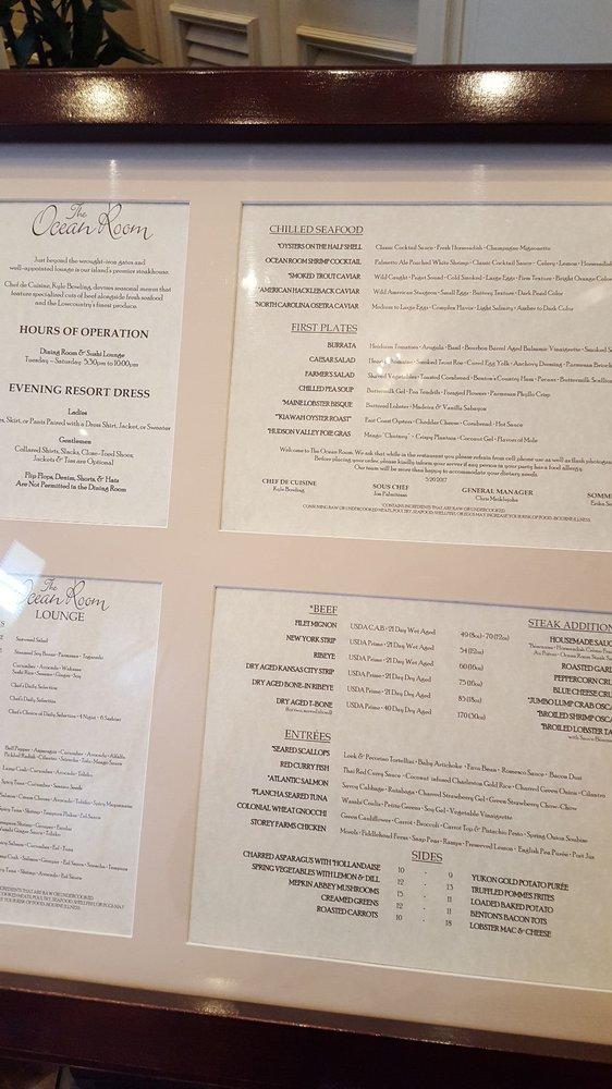 Menu at Jasmine Porch at The Sanctuary steakhouse, Kiawah Island