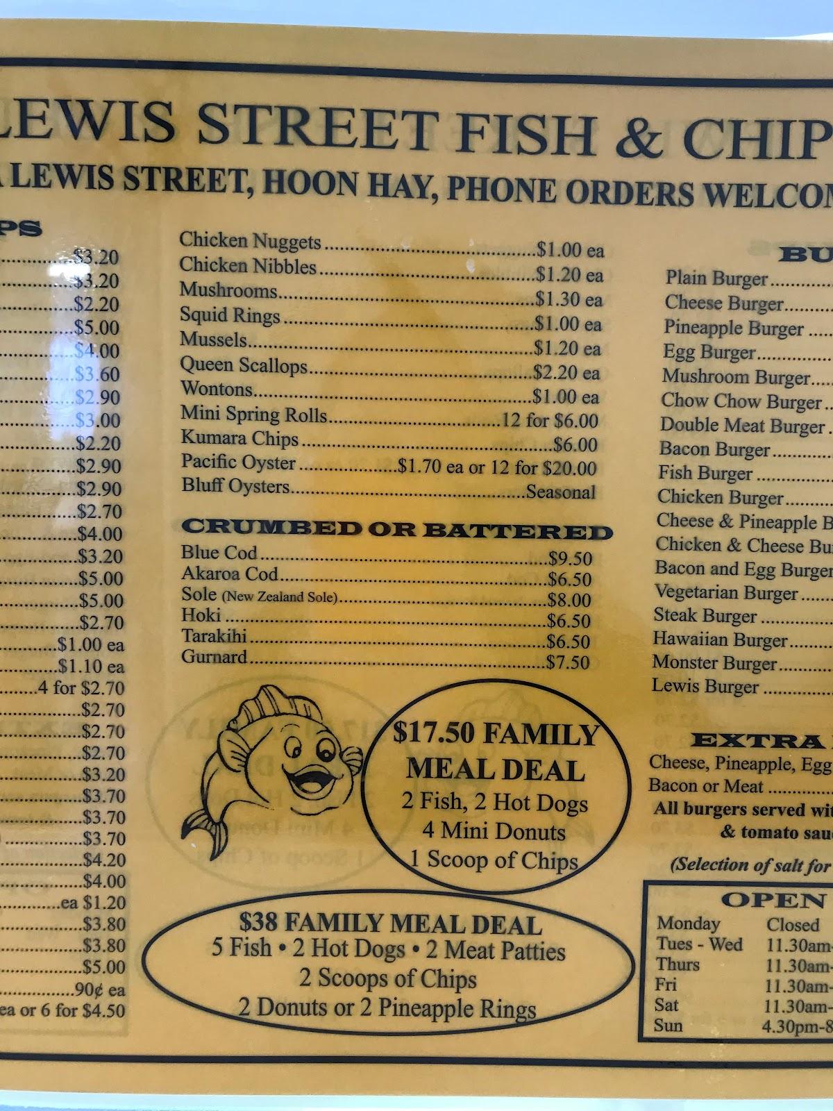 Menu at Lewis Street Food Bar/ Fish and Chips, Christchurch