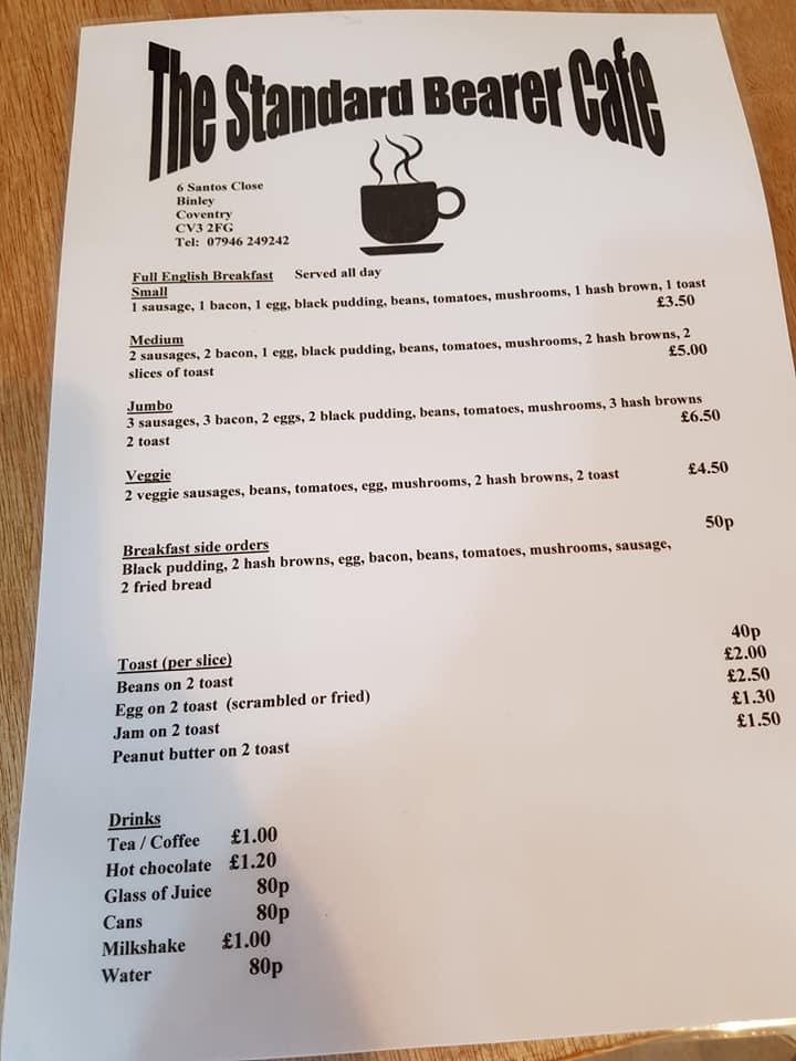Menu at Standard Bearer pub & bar, Coventry