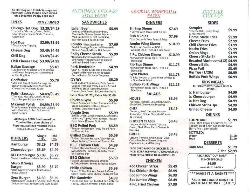 Menu at Chicago Pizzeria, Peoria, 814 W Pioneer Pkwy