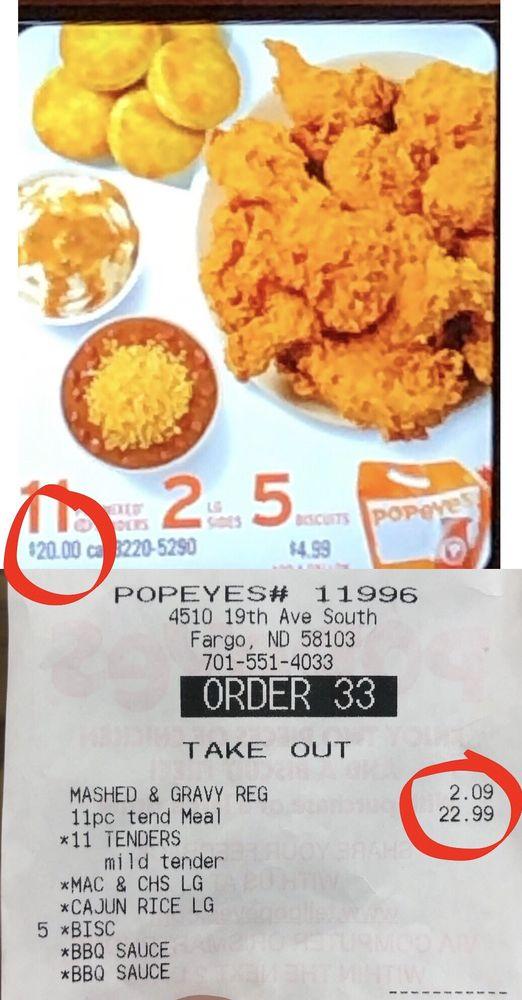 Menu at Popeyes Louisiana Kitchen fast food, Fargo, 19th Ave S