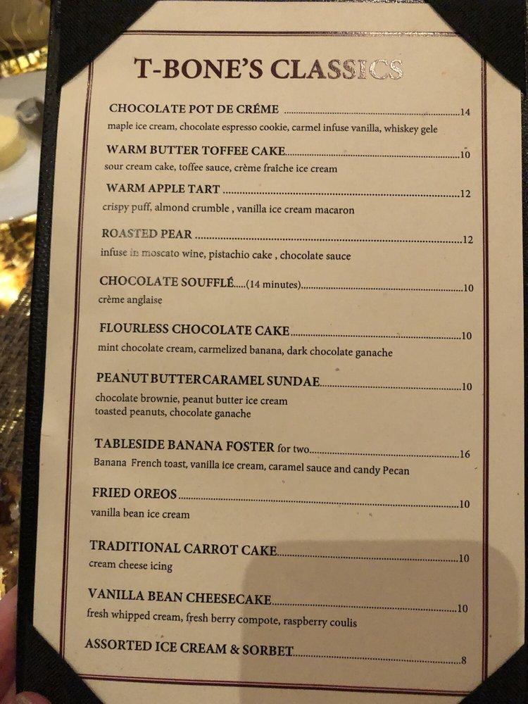 Menu at TBones steakhouse, Las Vegas, W Charleston Blvd