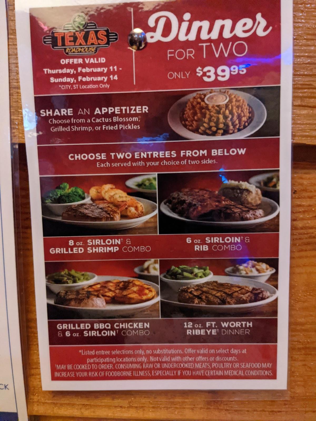 Menu At Texas Roadhouse Steakhouse Florence Houston Rd