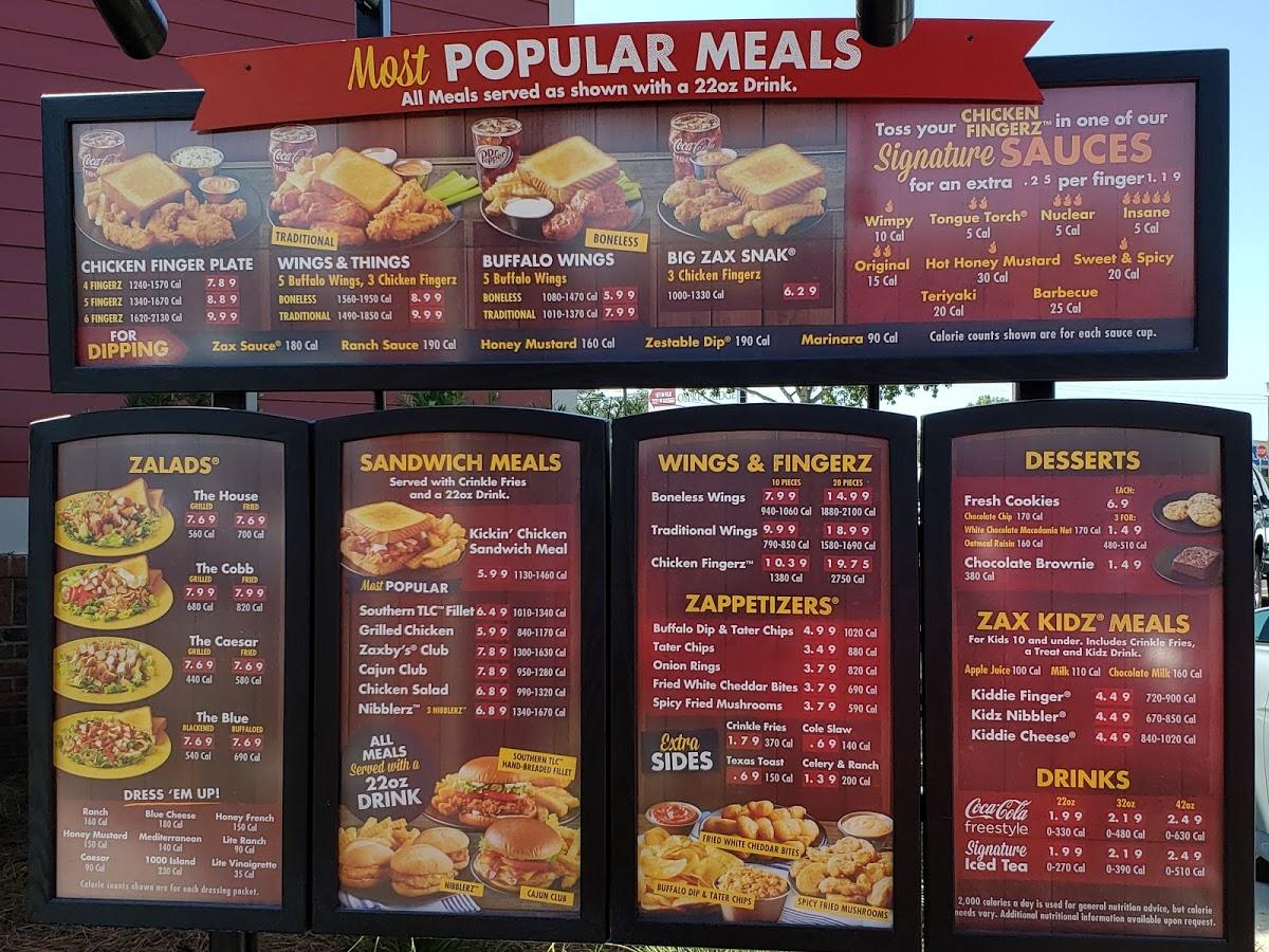 Menu At Zaxby's Chicken Fingers & Buffalo Wings Fast Food, Niceville