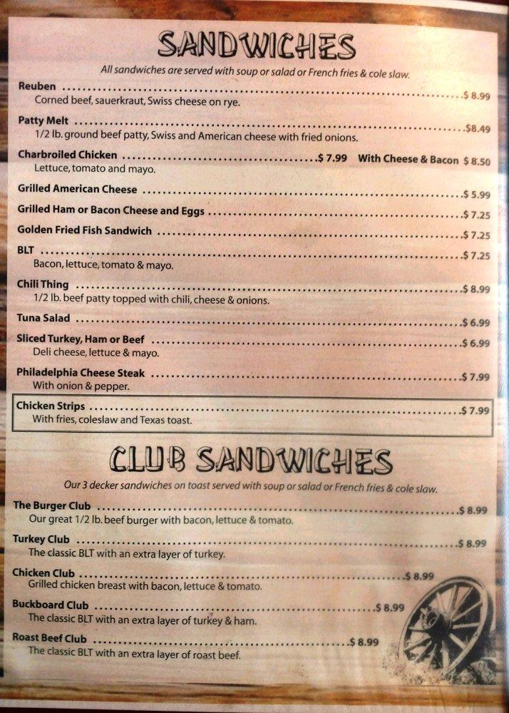 Menu at Buckboard restaurant, Lakeville
