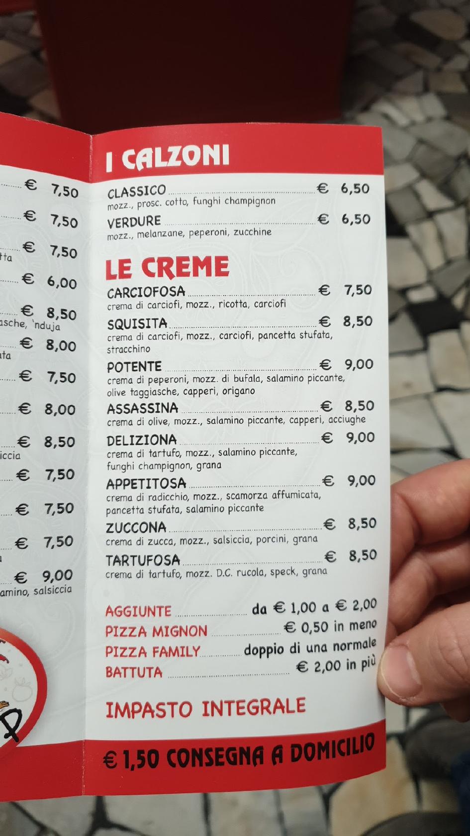 Menu di Cip & Ciop pizzeria da asporto 