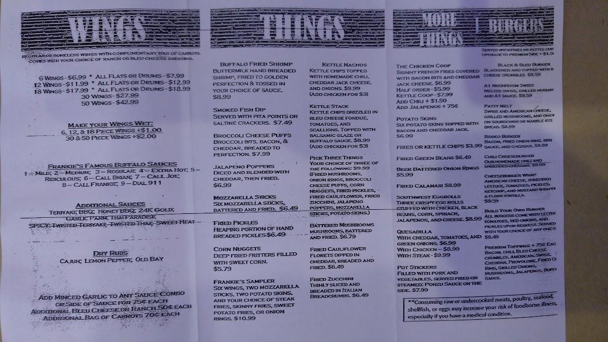 Menu at Frankie's Wings and Things ( Melbourne, FL) restaurant