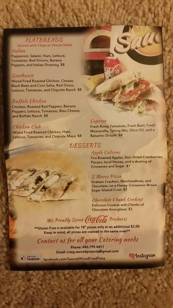 Menu at Sauced Wood Fired Pizza pizzeria, Fairview Park