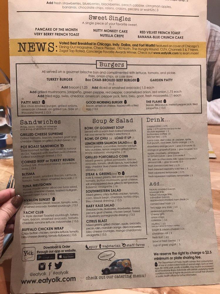 Menu at Yolk Sundance Square restaurant, Fort Worth