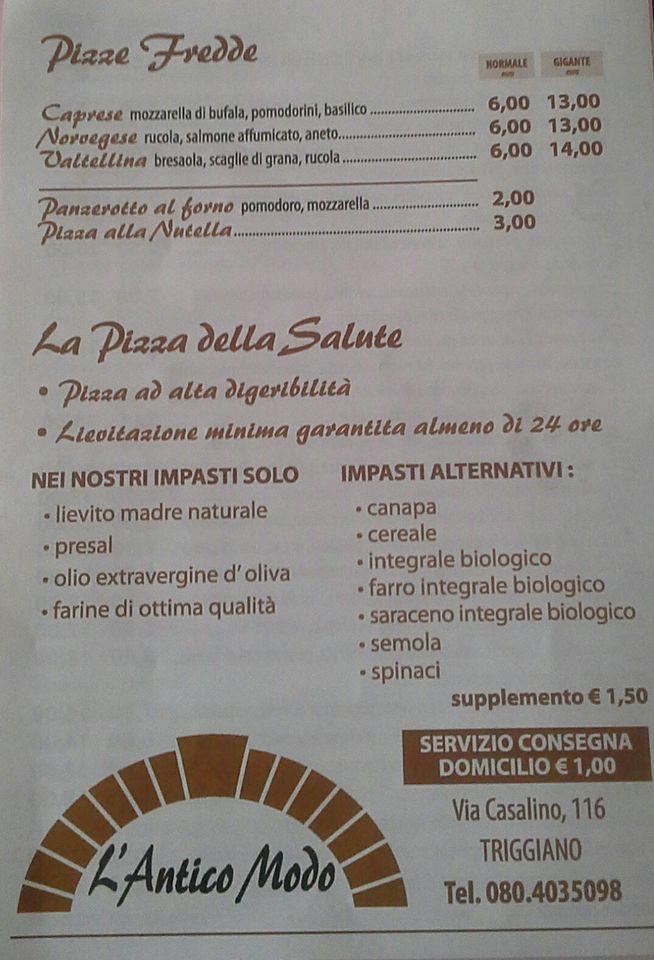 Menu da L'Antico Modo pizzeria, Triggiano