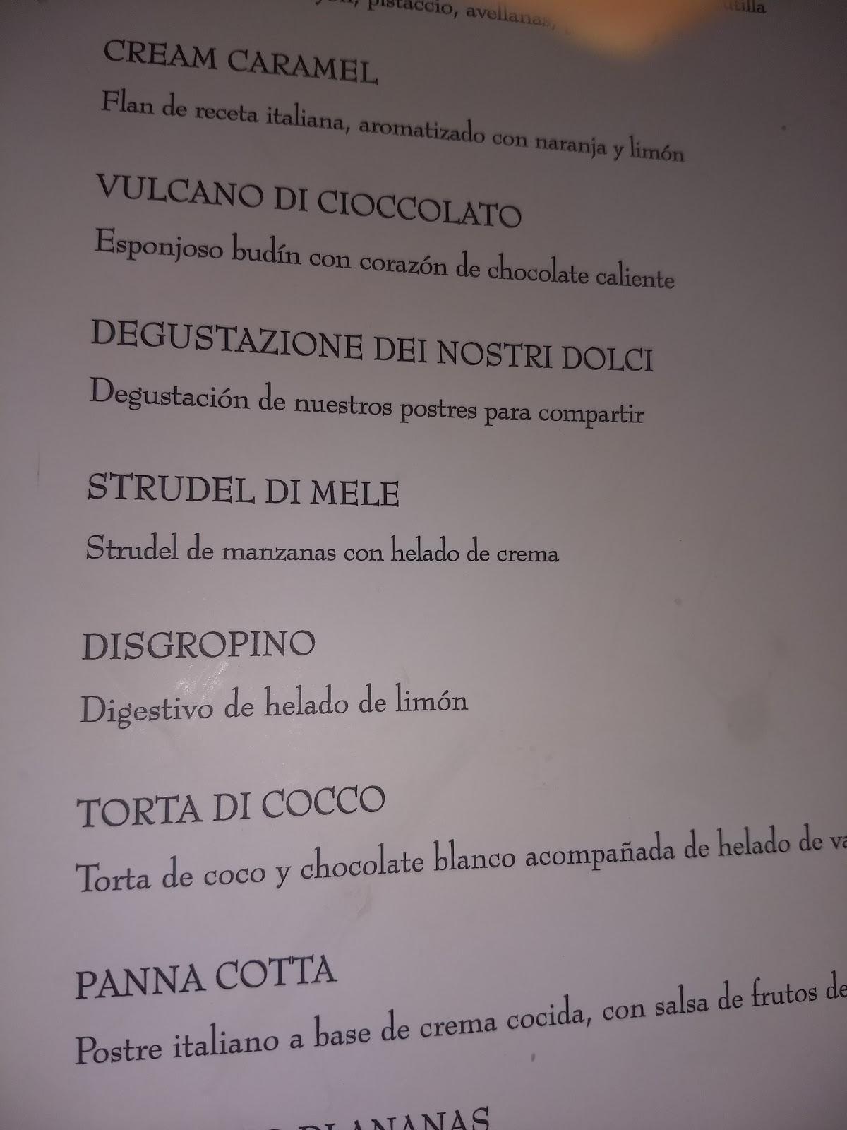 Carta del restaurante Cornelio, Pilar