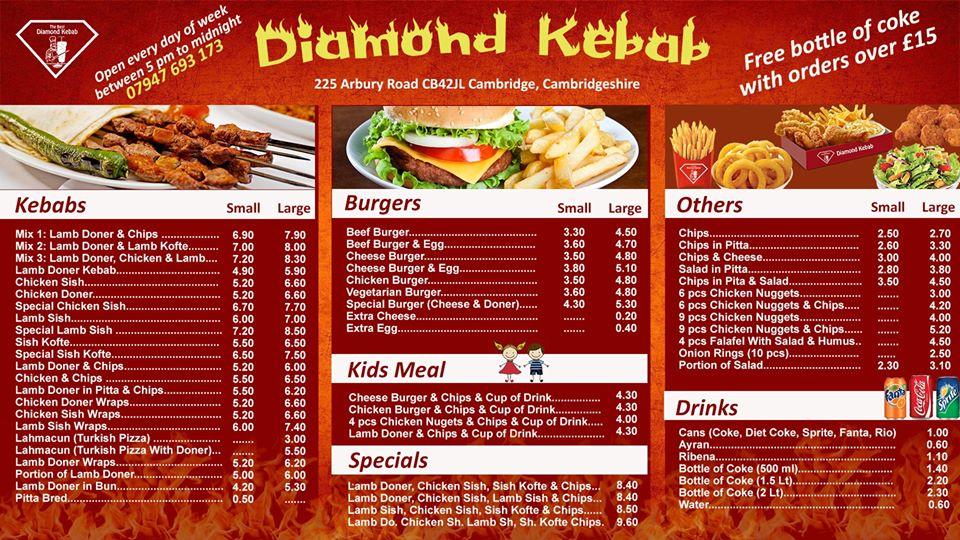 Menu At Diamond Kebab Restaurant Cambridge