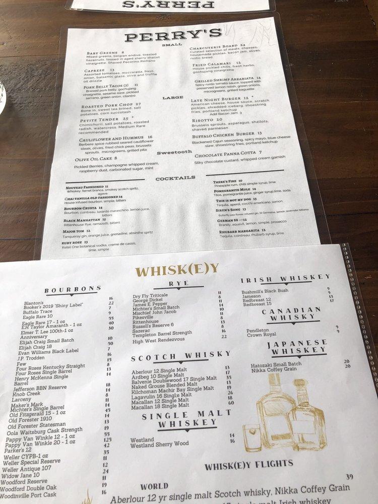 Menu at Perry's pub & bar, Puyallup