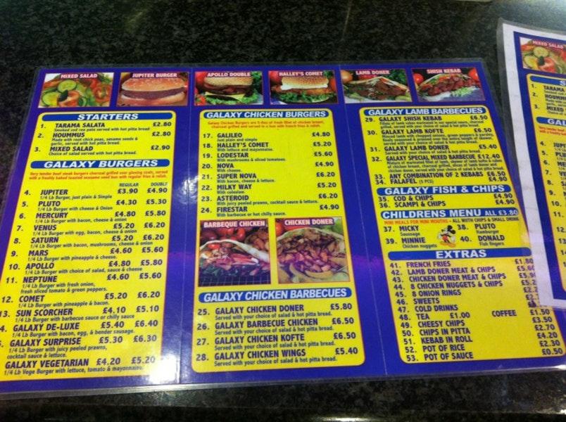 Menu at Burger Kebab Galaxy fast food, Uxbridge
