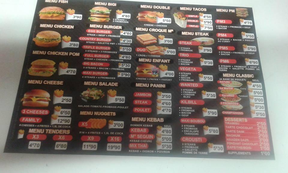 Menu at Burger kebab Chicken Boubou restaurant, Martigues