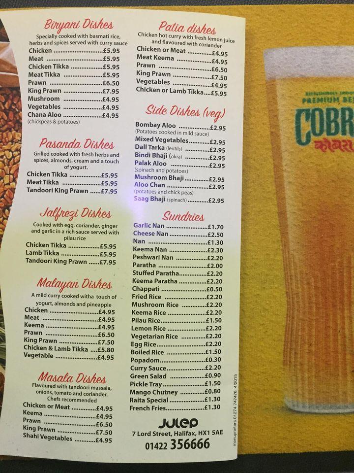 Menu at Julep Resturant & Wine Bar, Halifax