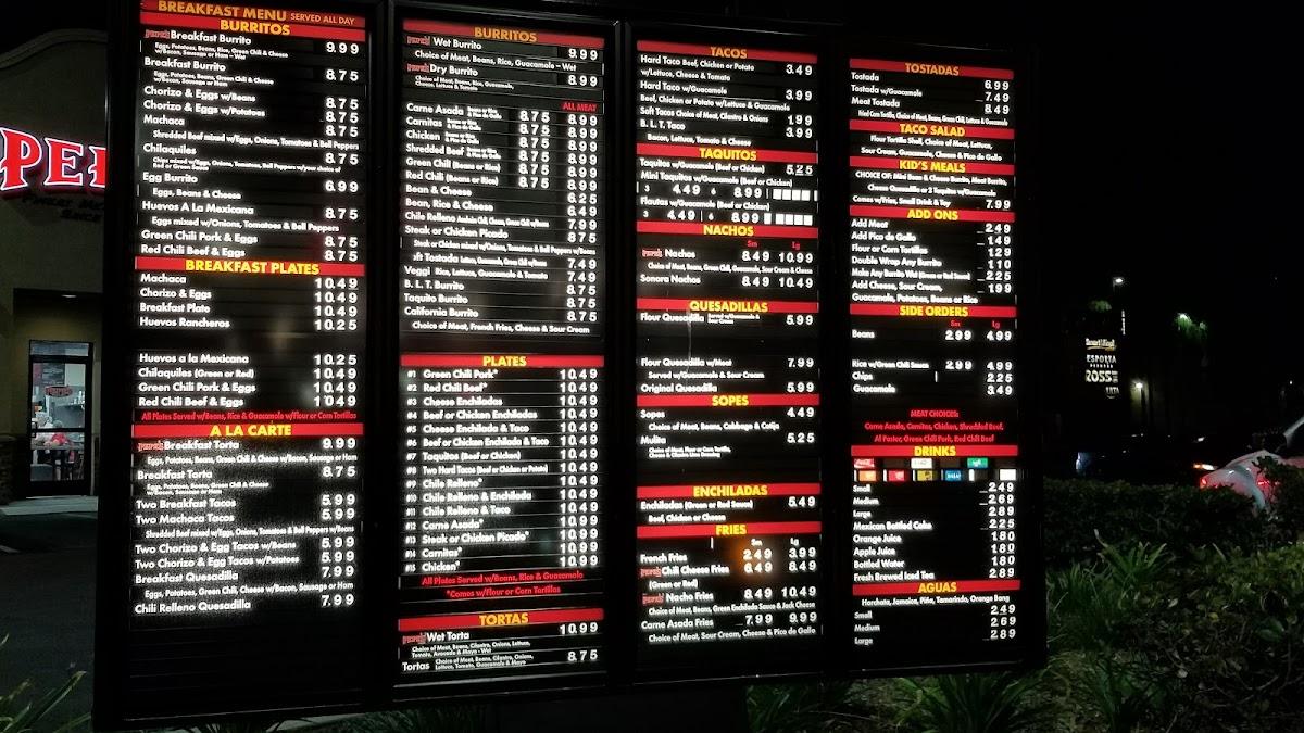 Menu at Pepe's Finest Mexican Food restaurant, La Habra