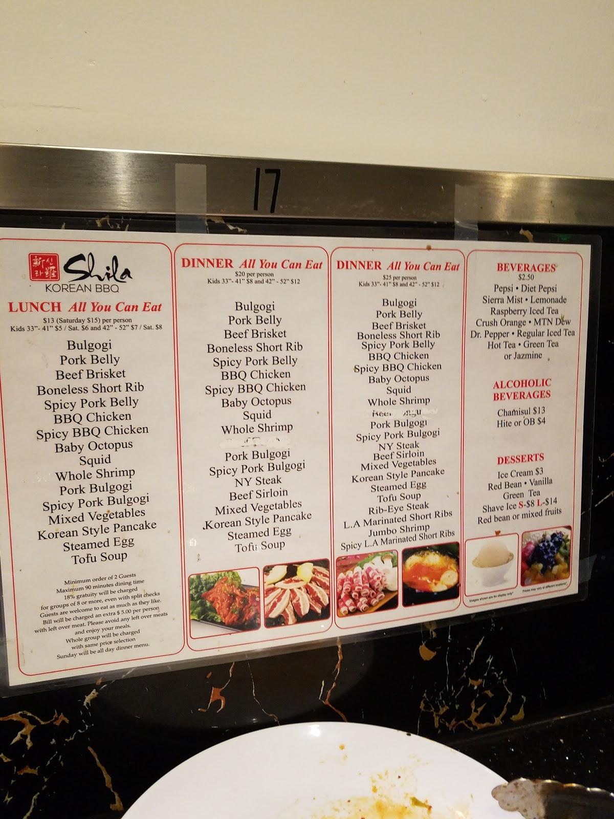 Menu at Shila Korean BBQ, Fresno, W Shaw Ave