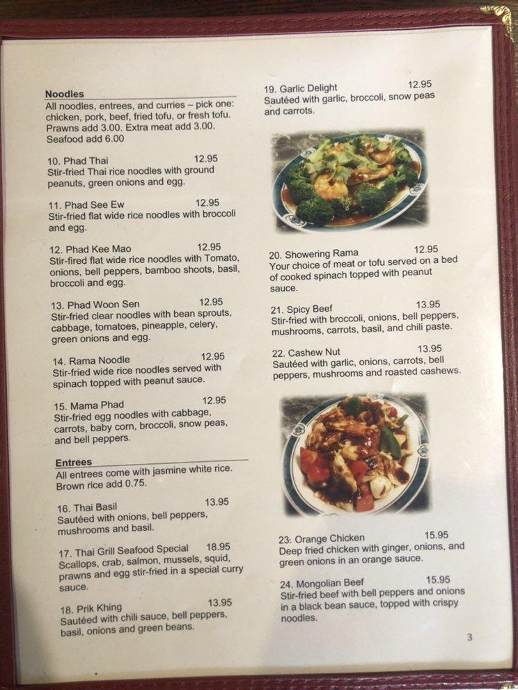 Menu at Thai Grill restaurant, Kirkland