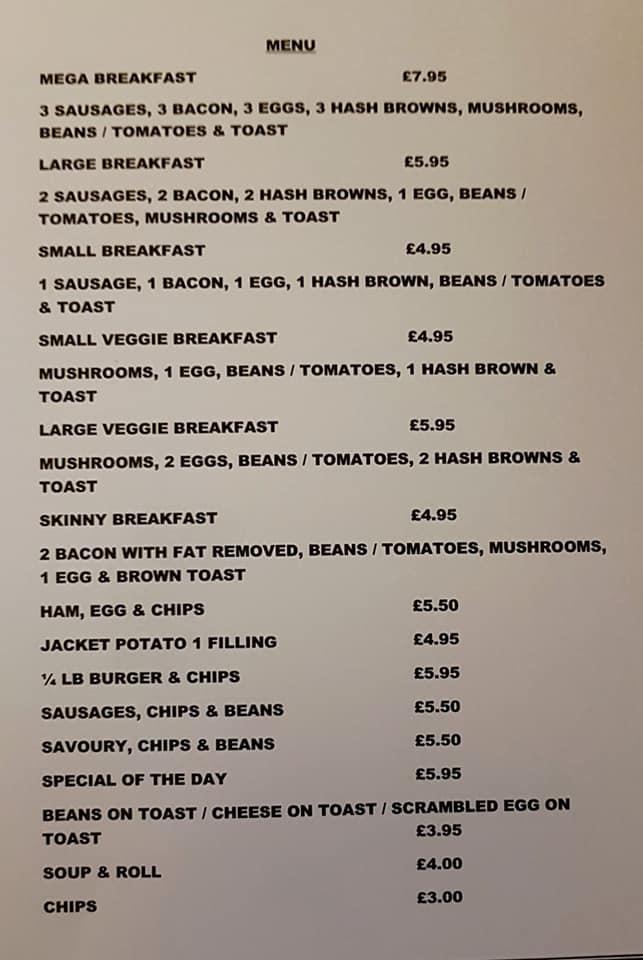 Menu at Aimis Cafe Takeaway, Westbury