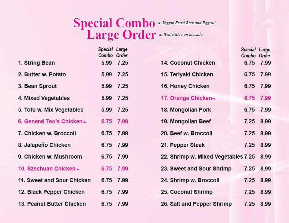 Menu at Big Panda Buffet restaurant, Mishawaka, 313 W McKinley Ave