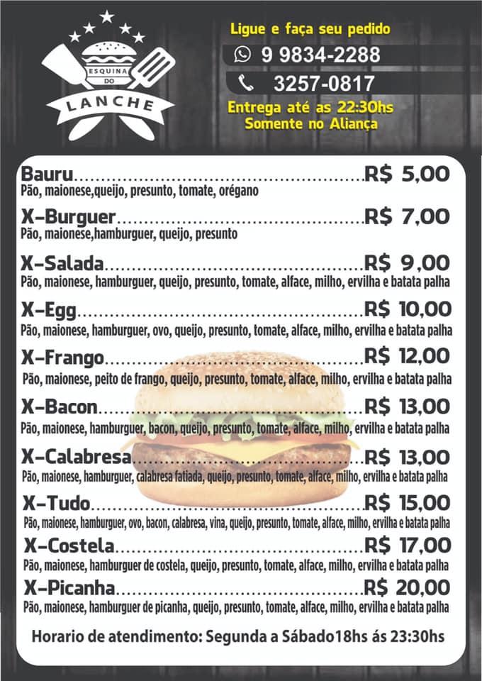 Menu at Esquina do Lanche do Santa Cândida cafeteria, Curitiba