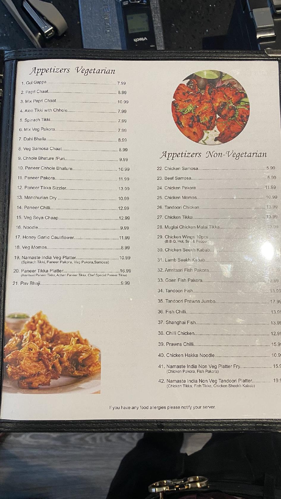 Menu at The Namaste India Buffet & Chaat House restaurant, Calgary