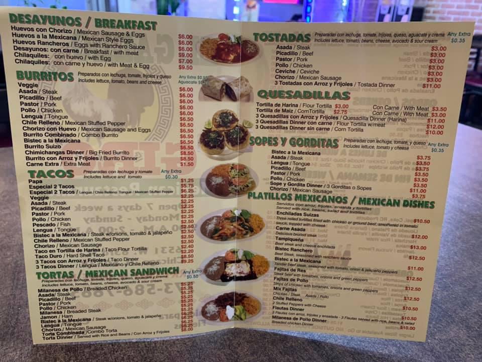 Menu at El Gallo Giro restaurant, Chicago, W 63rd St